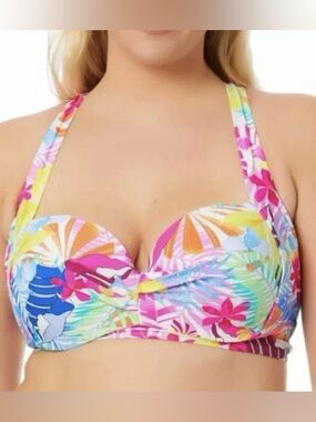 California Waves Tropical Bikini Top White Plus Size Size 2 (20/22) Colorful